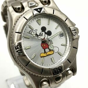 【電池切れ】DISNEY ディズニー　ミッキー　シルバー文字盤　メンズ　クォーツ　腕時計　ケース幅：3.6 　腕回り：14.8 