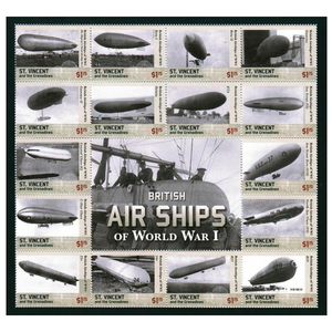 ■セントビンセント切手　英国硬 式飛行船 / 第一次世界大戦　16 種シート