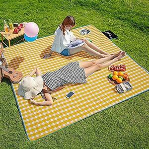 XJDOR レジャーシート厚手 イエロー 200x200CM 6-8人用 防湿マットオックスフォード布ピクニックマットポ