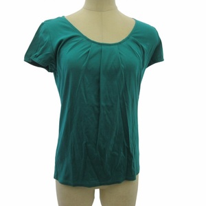 インディヴィ INDIVI 美品 半袖 カットソー Tシャツ ギャザー プリーツ グリーン 緑 38 約M レディース