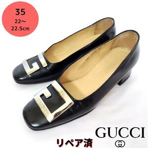 GUCCI【グッチ】Gマーク ロゴ ブラックパンプス