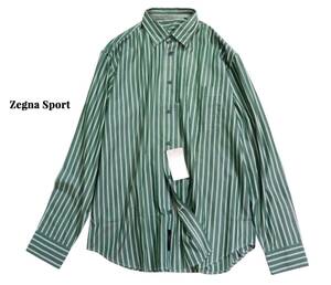 未使用 エルメネジルドゼニア Ermenegildo Zegna Zegna Sport 上質 コットン シルク ストライプ シャツ XL