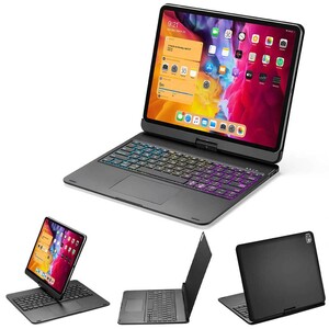 iPad Pro 4/5/6世代（12.9インチ）キーボード付 ケース 360度回転 タッチパッド bluetooth リチウムバッテリー内蔵 ブラック