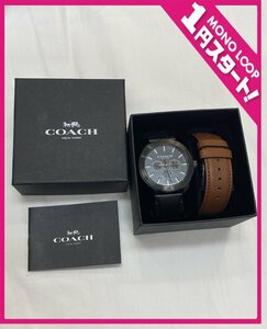 【6CM東04002Ｄ】1円スタート★COACH コーチ★ケイシー★クォーツ★メンズ★ウォッチ 腕時計★稼働★現状品★レザー 替えベルト付き