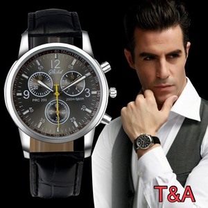 腕時計　時計　メンズ　 高品質　レザー　革　ベルト レザー ベルト　アナログ　クォーツ　ウォッチ 軽量　男女兼用　ブラック　ブランド