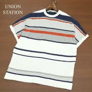 UNION STATION ユニオンステーション メンズビギ ボーダー 半袖 ドルマン コットン ニット セーター カットソー Sz.M メンズ　A3T02538_3#J