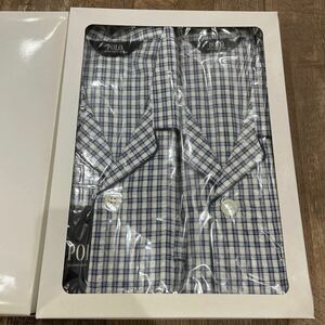 新品 未使用 POLO ポロ パジャマ 半袖 2枚 長ズボン セット ギフト チェック柄 17621PY ネイビー M メンズ 綿100% 美品 入院 介護 ブルー