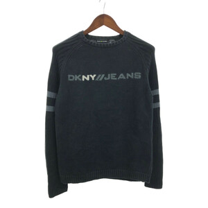 DKNY JEANS ディーケーエヌワイジーンズ セーター ラグランスリーブ 刺しゅう ブラック (メンズ S) 中古 古着 Q3243