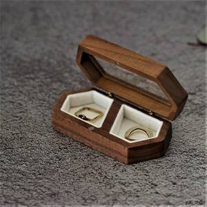 リングケース 木製 ペアリングケース ガラス内張り白 くるみ 指輪ケース 婚約指輪二個収納可能 リングボックス 結婚お祝い プレセント