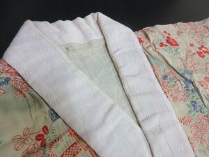 1円 良品 正絹 長襦袢 縮緬 式典 和装 和服 アンティーク 大正ロマン 花籠 秋草 草花 袖無双 身丈127cm 裄62cm【夢職】★★★