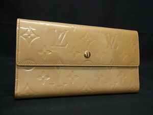 1円 LOUIS VUITTON ルイヴィトン M91163 モノグラムヴェルニ ポルトトレゾール インターナショナル 三つ折り 長財布 ベージュ AZ1516