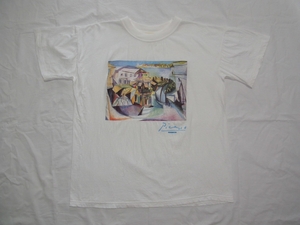 ☆美品・未着用☆ 90s USA製 ビンテージ Pablo Picasso ピカソ 「ロワイヤンのカフェ」 Tシャツ sizeM 白 ☆古着 ART ゴッホ ダリ 80s OLD