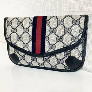 GUCCI オールドグッチ シェリー GGスプリーム ネイビー クラッチ ポーチ