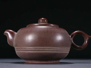 【安】時代物 顧景舟銘 弦紋茶壺 宜興紫砂 常滑 朱泥急須 煎茶道具 古茶道具 古美味 古董品 370