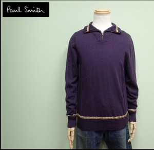 PS Paul Smith ポールスミス　ハーフジップセーター・ボーダー柄 紫 L