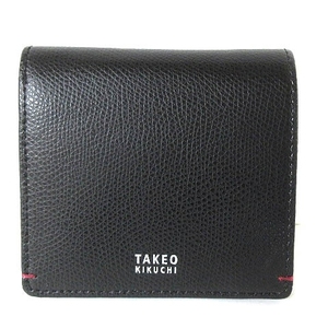 未使用品 タケオキクチ TAKEO KIKUCHI 財布 二つ折り スプリットレザー シボ コンパクト 黒 ブラック メンズ