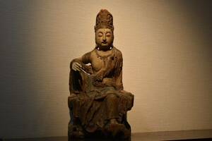 【GE】Z529【コレクター所蔵品】《大名品》時代 木彫彩色仏坐像 /中国古玩 中国美術 オブジェ 仏教美術 骨董品 時代品 《高さ55㎝以上》