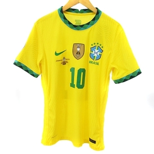 未使用品 ナイキ NIKE ブラジル代表 ユニフォーム ネイマール タグ付き 半袖 背番号 10 ロゴ プリント 黄 イエロー 緑 グリーン M トップス