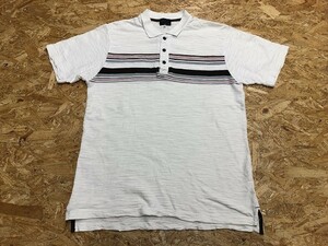 TK TAKEO KIKUCHI タケオキクチ　サイズ3 メンズ ポロシャツ マルチボーダー 半袖 カットソー 綿100% オフホワイト×ブラウン×レッド