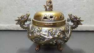 香炉 中国美術 古い 真鍮製? 龍 龍型 