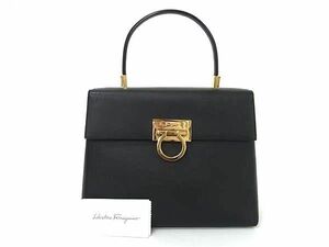 1円 ■極美品■ Salvatore Ferragamo フェラガモ AF-21 0290 ガンチーニ レザー ワンハンドル ハンドバッグ ブラック系 FA6013