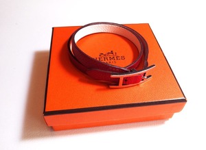 HERMES エルメス Hベルト ブレスレット #40 レット シルバー金具 レディース 【中古】