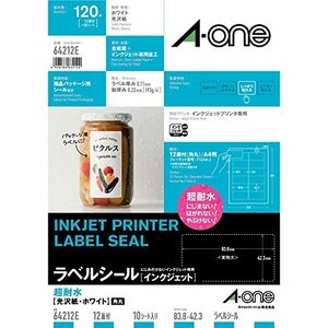 エーワン ラベルシール インクジェット 超耐水 光沢紙 12面 10シート 64212E