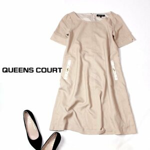 ☆☆ 美品 QUEENS COURT クイーンズコート ☆☆ 上品綺麗め ブッチャー生地 ワンピース 1号 春 夏 22B08