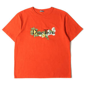 Dior HOMME ディオールオム Tシャツ サイズ:XXL 23AW DENIM TEARS フラワー Dior Tears ロゴ刺繍 スラブ Tシャツ オレンジ イタリア製