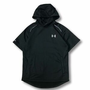 《良品◎》UNDER ARMOUR アンダーアーマー★ワンポイント*半袖*フーデットプルオーバーパーカー*ブラック*サイズSM(MS2801)◆S60