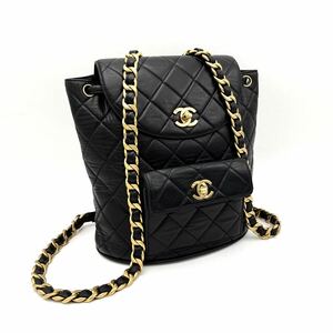 1円 良品 CHANEL シャネル マトラッセ ターンロック ココマーク ラムスキン チェーン リュックサック dD0273N