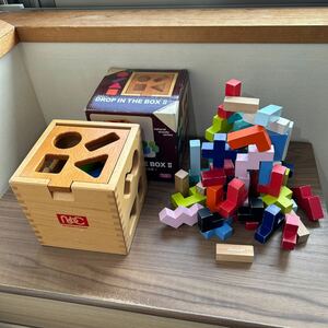 木のおもちゃ2個セット DROP IN THE BOXⅡ ドロップインザボックス２ ニチガン 型はめ Janod KUBIX ジャノー 積み木 知育玩具