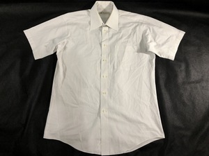 SHIRT MAKER CHOYA メンズ 半袖 ピンストライプ柄 ワイシャツ 白 灰 M やや美品 送料185円