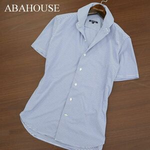 ABAHOUSE アバハウス 春夏 ボーダー★ 半袖 スリム シャツ Sz.1　メンズ ネイビー　A3T07875_7#A