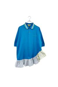 remake frill polo shirt tunic リメイク ポロシャツ アシンメトリー 半袖 ライトブルー サイズL USA製 レディース ヴィンテージ 6