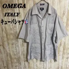 【961】OMEGA ITALY オメガ　刺繍入りオープンカラーキューバシャツ