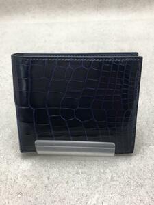 HERMES◆エルメス/ガリレイ/マットアリゲーター/A PN 000 YP/2つ折り財布/レザー/ネイビー