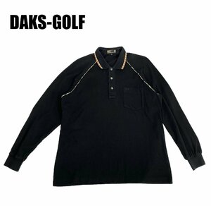 中古 ダックスゴルフ DAKS-GOLF 長袖 ポロシャツ 黒×ブラウン ダックスチェック メンズ Lサイズ