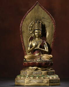 仏教古美術 中國 清代 チベット密教 銅製塗金 彩繪 大日如来 仏像 時代物 供養品 細密彫 置物 中国古美術 唐物 TWB111