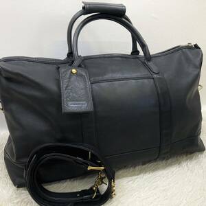 1円 【極美品】 COACH コーチ ボストンバッグ レザー ビジネス 2way ブラック ゴールド金具 大容量 メンズ 通勤 旅行 出張 ショルダー 黒