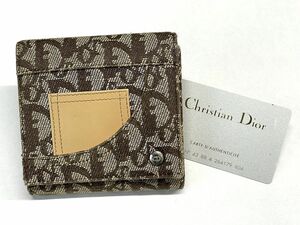 【E806】本物保証 Christian Dior クリスチャンディオール トロッタ柄 トロッター ブラウン 3つ折り 財布 キャンバス レザー b