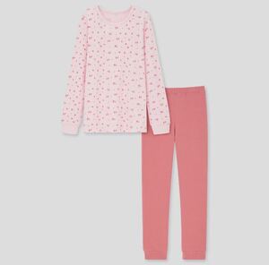 新品☆UNIQLO☆ウルトラストレッチワッフルセット 120サイズ 長袖 ピンク フラワー 上下 GIRLS KIDS パジャマ ルームウェア 寝巻き 部屋着