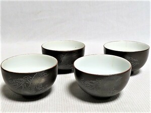 煎茶器　九谷煎茶碗4客　雲龍図　茶道具　煎茶道具