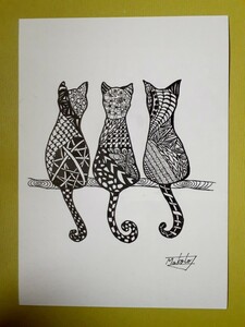 ペン画　ねこ3兄弟