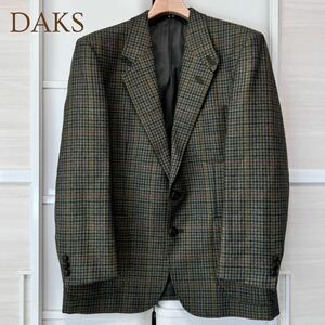 【日本製】美品 DAKS ダックス 紳士 チェック柄 テーラードジャケット ブレザー シングル くるみボタン 2ボタン 秋冬春 ウール A5157