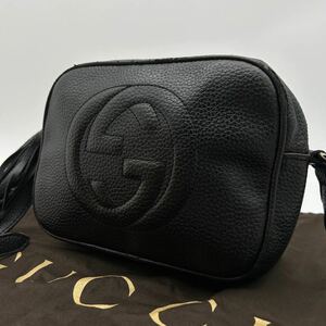 グッチ GUCCI ソーホー ショルダーバッグ ポシェット カメラバッグ レザー シボ革 フリンジ ブラック 黒 斜め掛け メンズ レディース