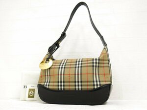 ◆美品◆BURBERRY バーバリー◆ノバチェック◆ナイロン サフィアーノ レザー 本革◆ハンド バッグ◆ベージュ 黒 ゴールド金具◆A4729