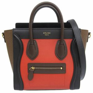 セリーヌ CELINE ラゲージ ナノショッパー 2Way ショルダーバッグ レザー ブラウン レッド ブラック レディース 8937