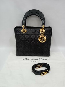 Dior ディオール カナージュ レディディオール レザー ブラック ハンドバッグ