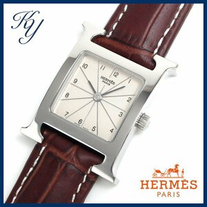 送料無料 価格高騰 3ヶ月保証付き 美品 本物 定番 人気 HERMES エルメス Hウォッチ HH1.210 革ベルト レディース 時計